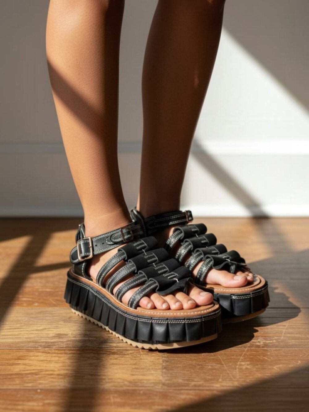 JULIEN DAVID Platform Sandals Shoes Womens 8 Boho Fringe Black Leather